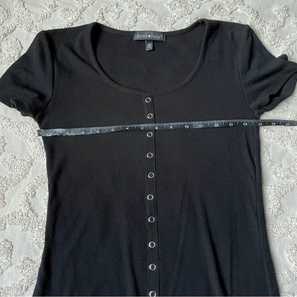 Black Ribbed Y2K Button Design Dress medium 90s - Picture 2 of 8